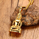 Mens Buddha Pendant Necklace Bodhisattva Amulet Talisman Necklaces in Gold-color Stainless Steel Fashion Men Jewelry collares